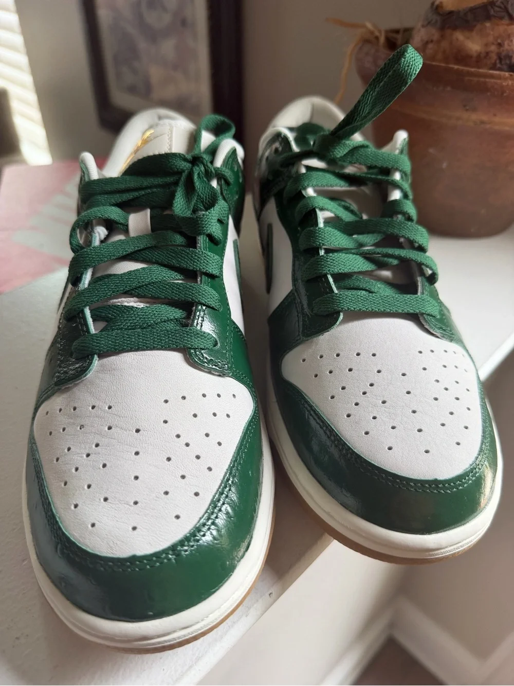 Nike Women’s Low-Top Sneaker - White, Green & Gold Accents